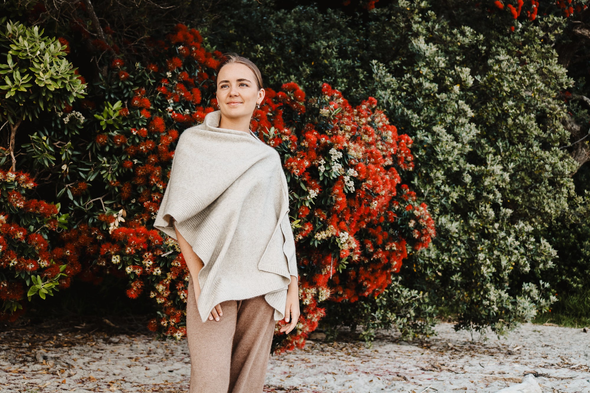 pohutukawa tree knitwear wrap pants