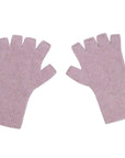A pair of merino fingerless gloves in red, being worn by a person.