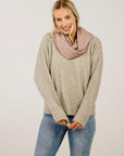 Woman wearing pink Merinosilk Loop Scarf