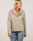 Woman wearing pink Merinosilk Loop Scarf