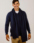Man wearing navy Cashmere V Neck Sweater - Kapeka NZ