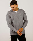 Man wearing a grey Cashmere V Neck Sweater - Kapeka NZ