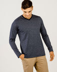 Man wearing Striped Merino V Neck Long Sleeve T-Shirt - Kapeka NZ