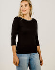 Woman wearing Merino Boat Neck Shirt - Kapeka NZ