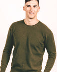 Man wearing green Merinosilk Crew Neck Sweater