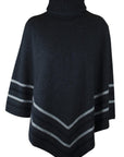 Charcoal Merinosilk Stripe Poncho - Kapeka NZ