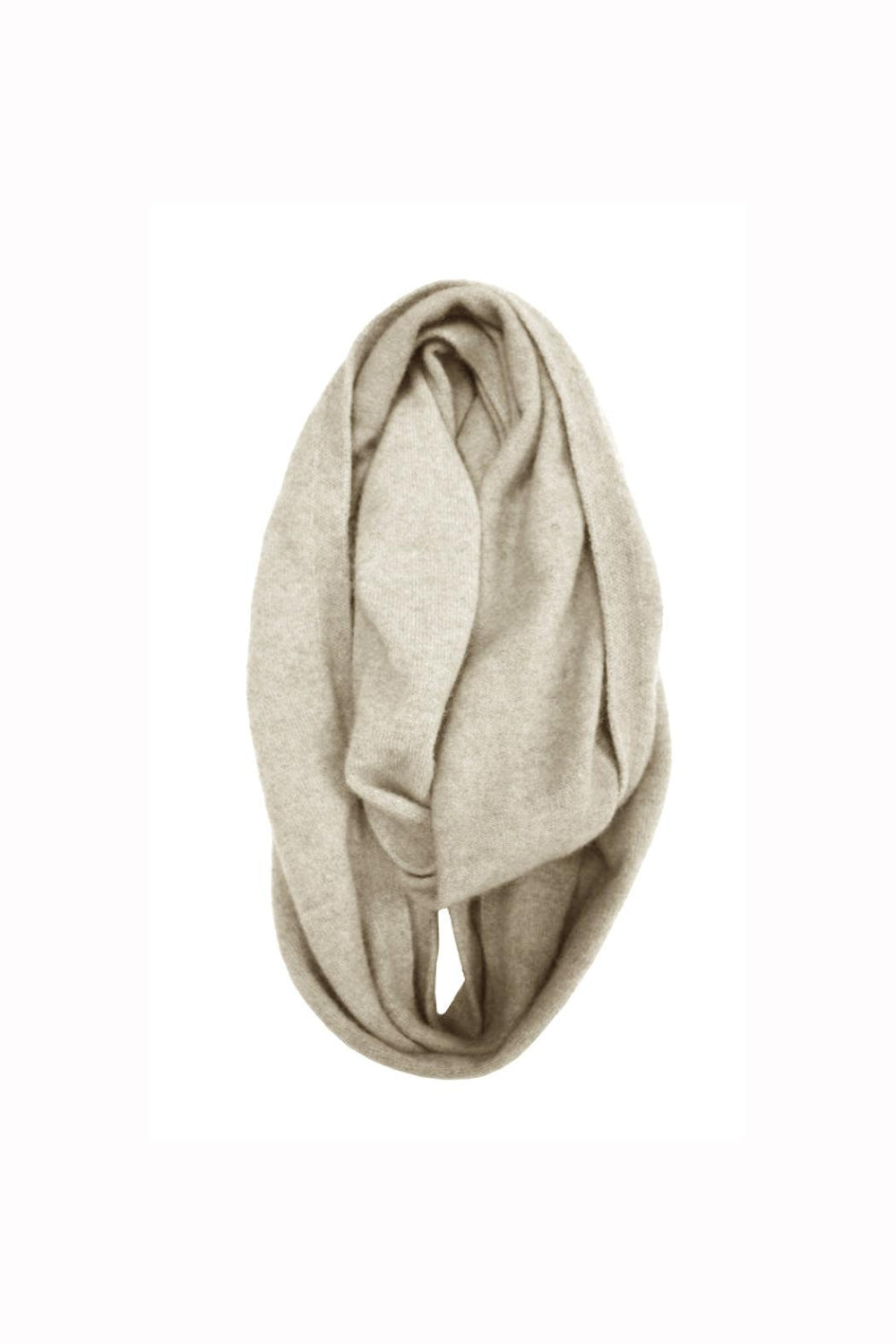 Beige infinity scarf on a white background