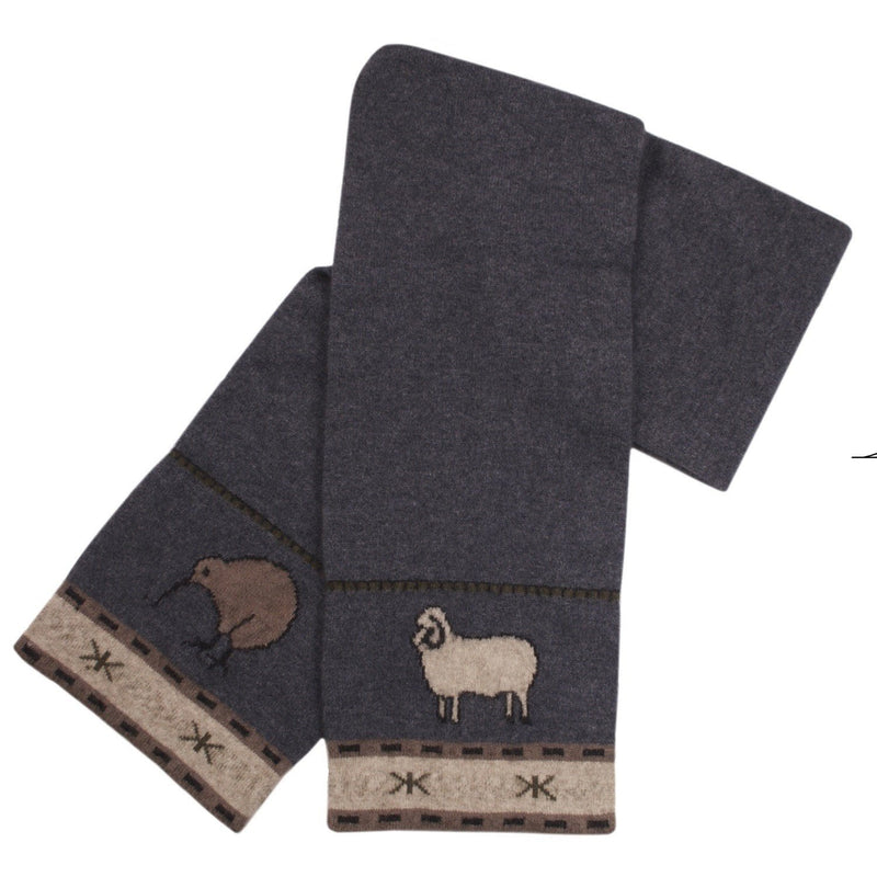 Possum Merino sheep and kiwi scarf - Kapeka NZ