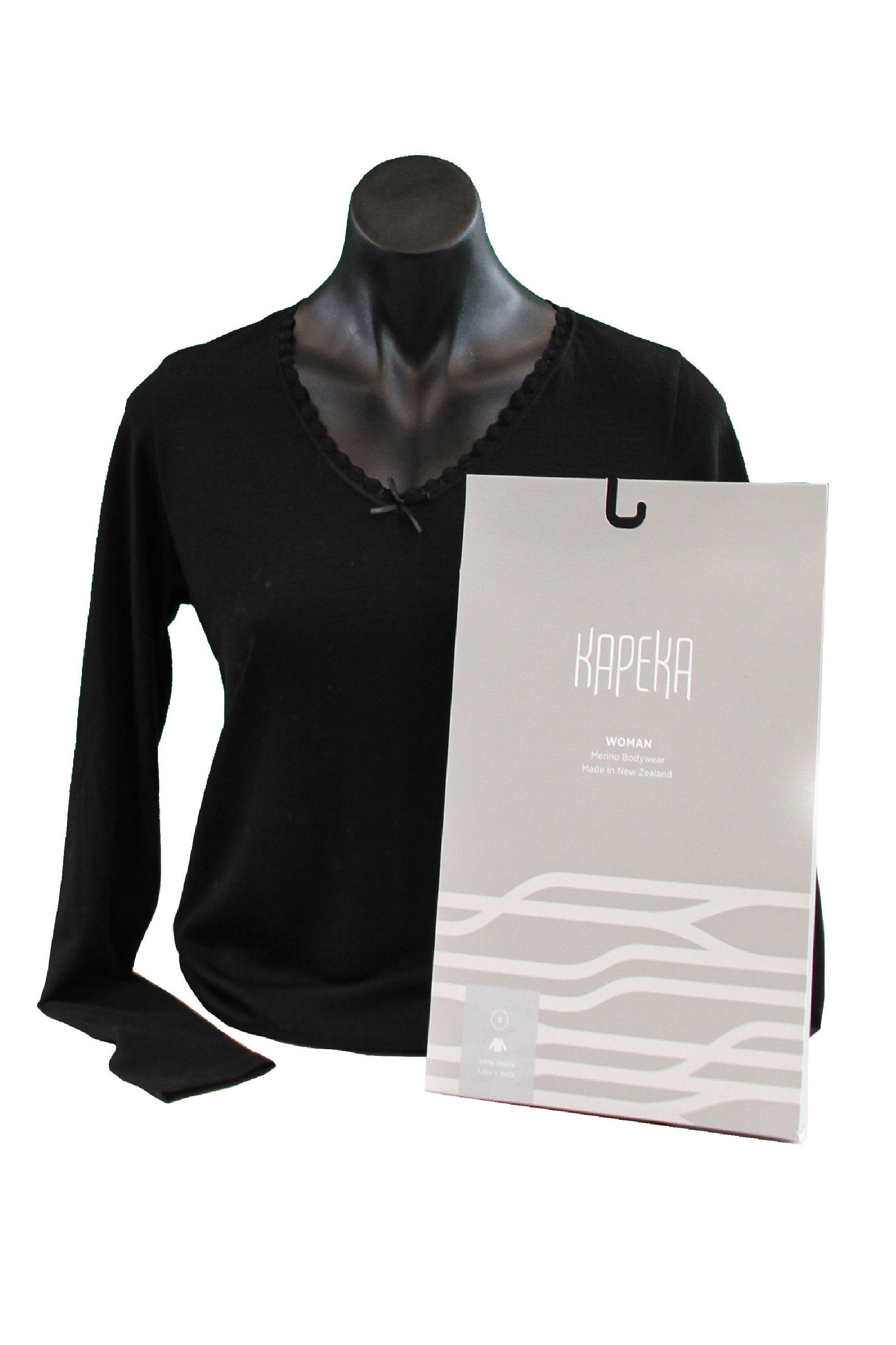 Women&#39;s Black Merino Thermal Top - Kapeka NZ