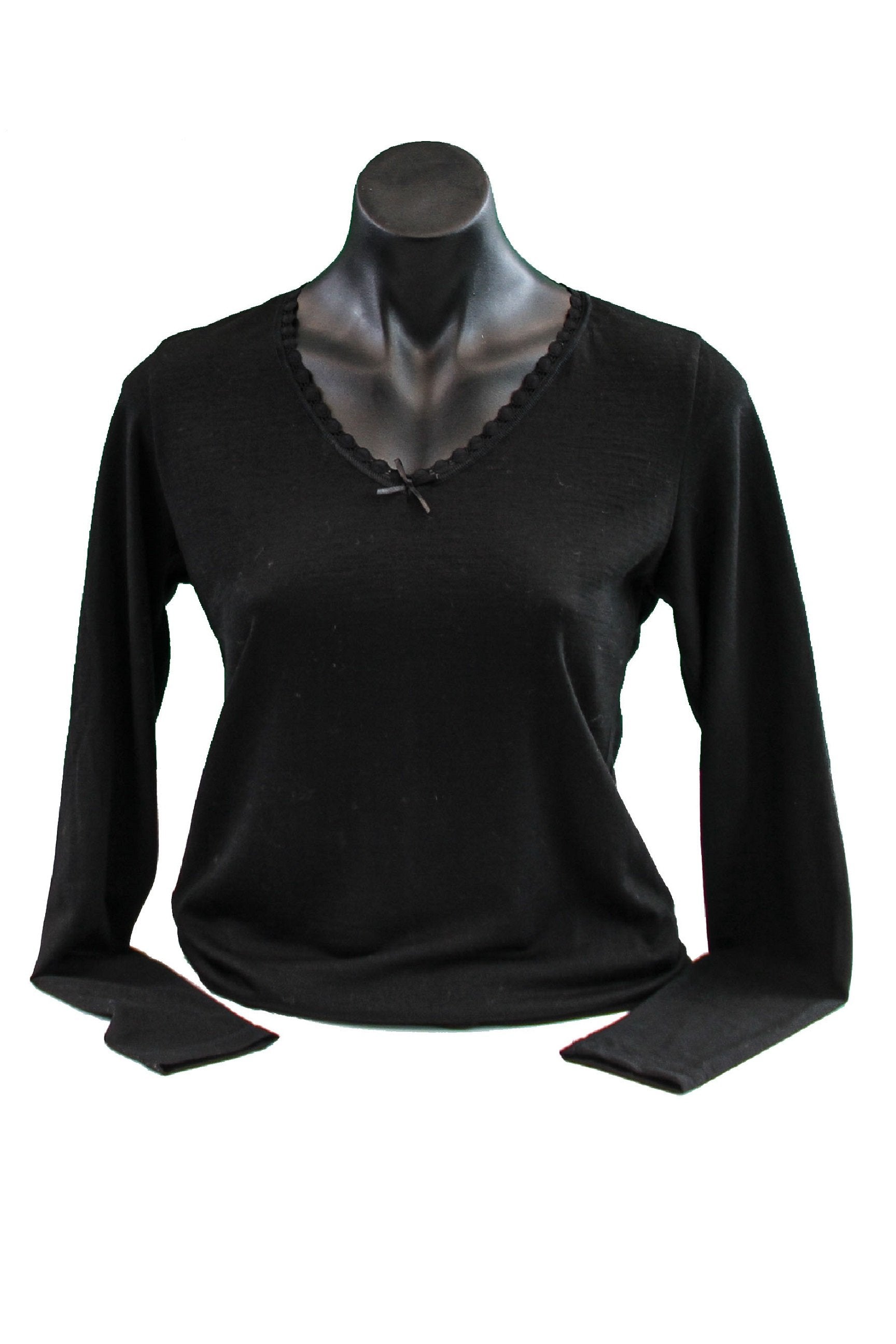 Women&#39;s Black Merino Thermal Top - Kapeka NZ