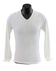 white merino 100% long sleeve v-neck shirt 