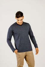 Striped Merino V Neck Long Sleeve T-Shirt - Kapeka NZ