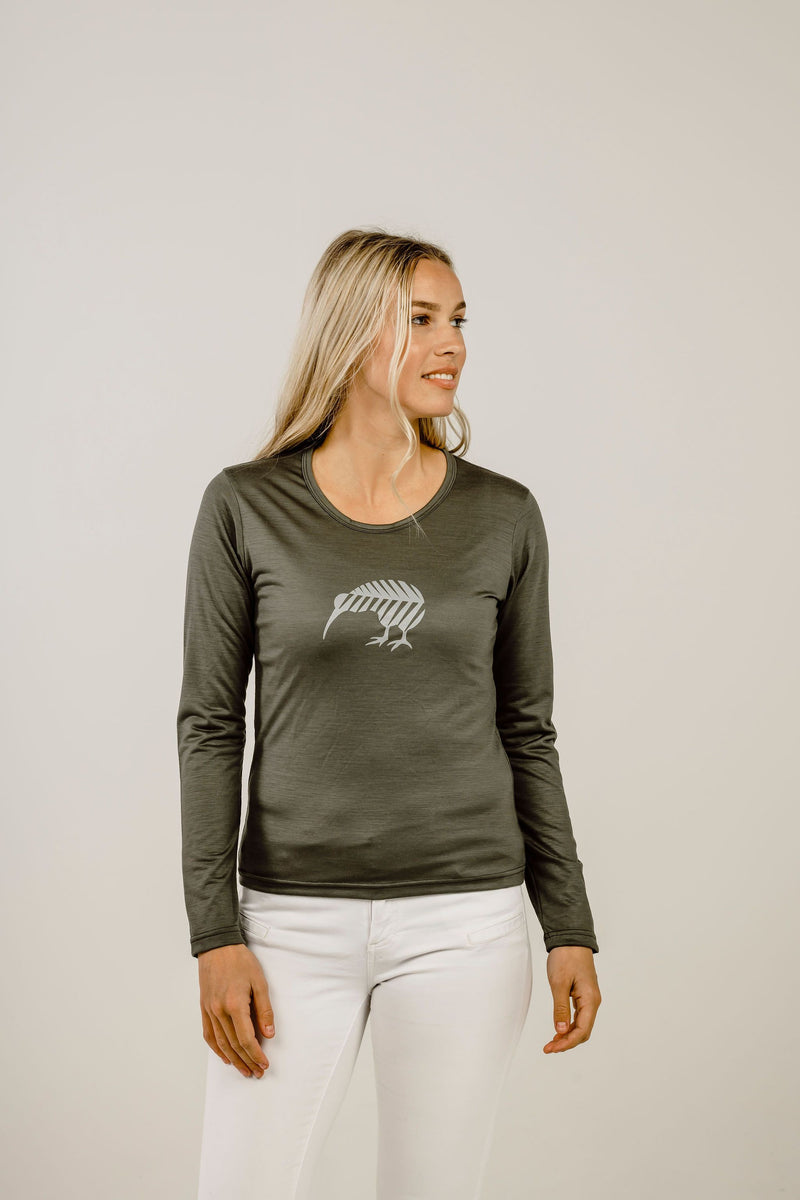 Merino Kiwi Long Sleeve Ladies T-Shirt - Kapeka NZ