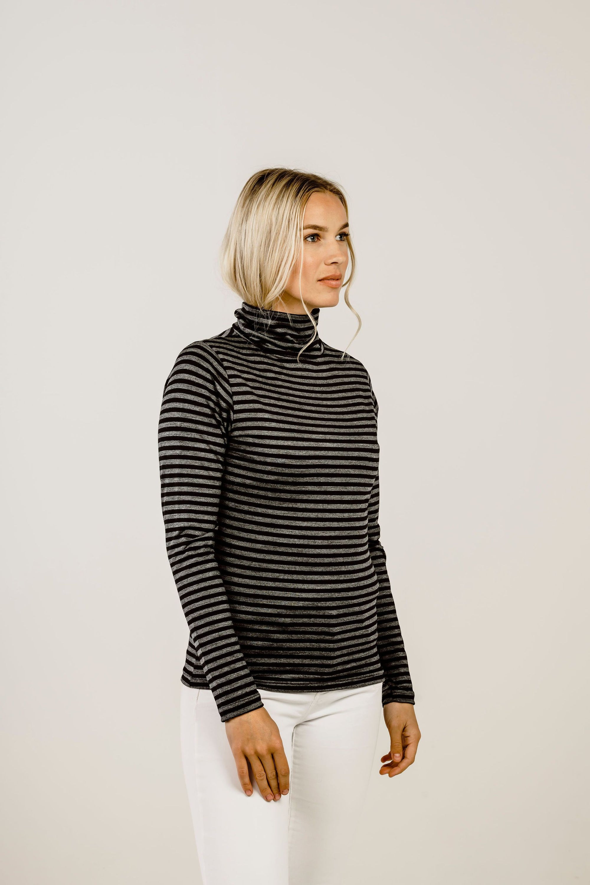 Striped Merino Turtle Neck Top - Kapeka NZ